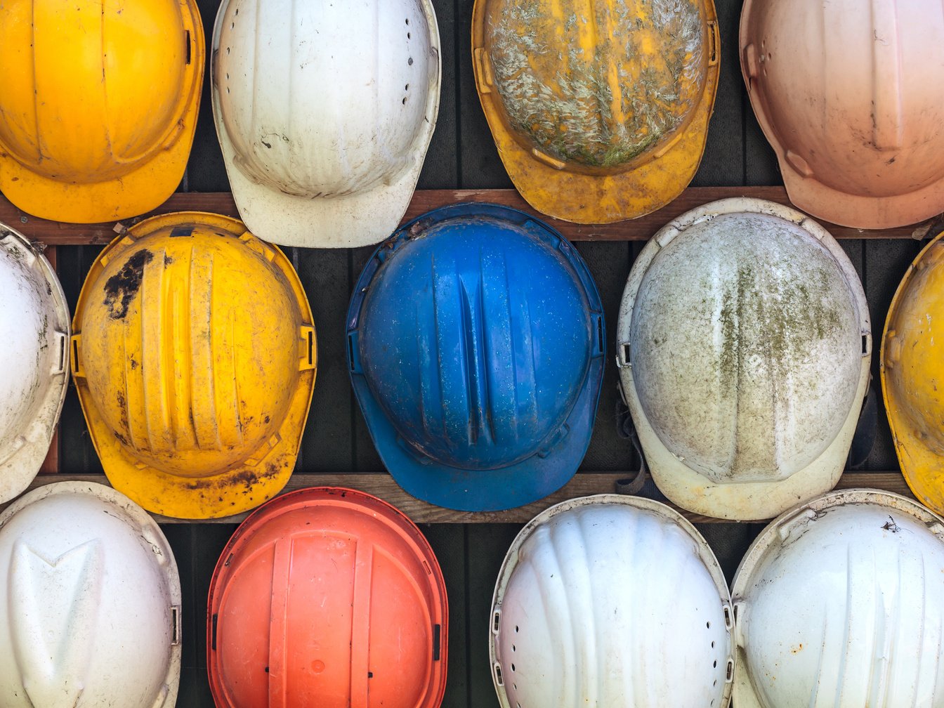 Old Used Construction Helmets